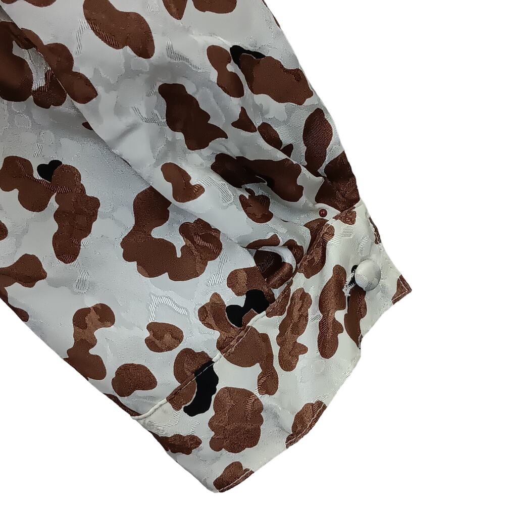Vintage Marlis Animal Print Blouse Size 12 Brown and White Long Sleeve - Picture 7 of 11